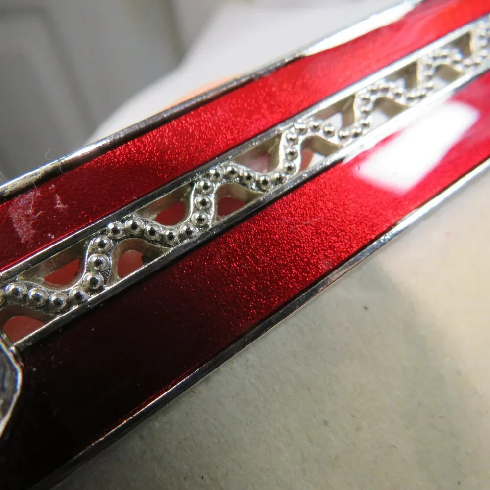 Red Enamel Metal w Rhinestone BOW Picture Frame w silver accents